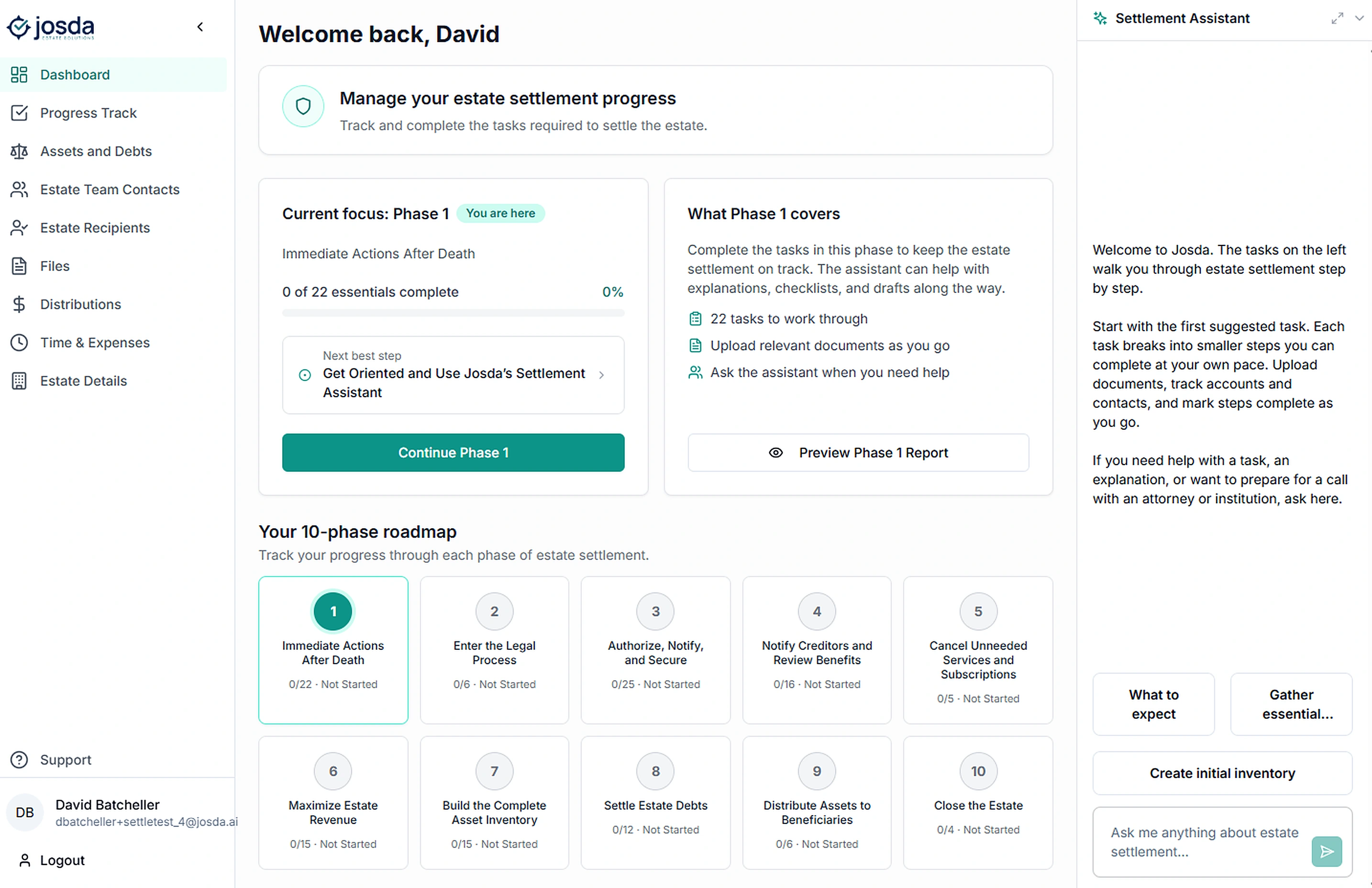Josda settlement dashboard and roadmap